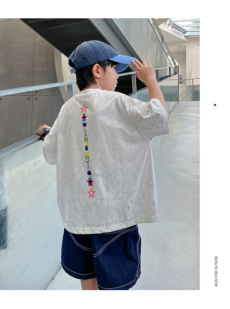 男大童夏装白色字母短袖T恤2025新款儿童装体恤夏季宽松纯棉上衣详情8