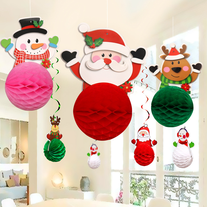 圣诞节蜂窝球拉旗装饰用品店铺场景布置道具蜂窝吊球拉花吊饰挂饰详情1
