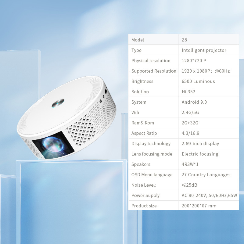 Cross-border Z8 Overseas Android 32G high-definition projector for home use, portable wireless screen projection, mobile phone wifi, home theater pic 1