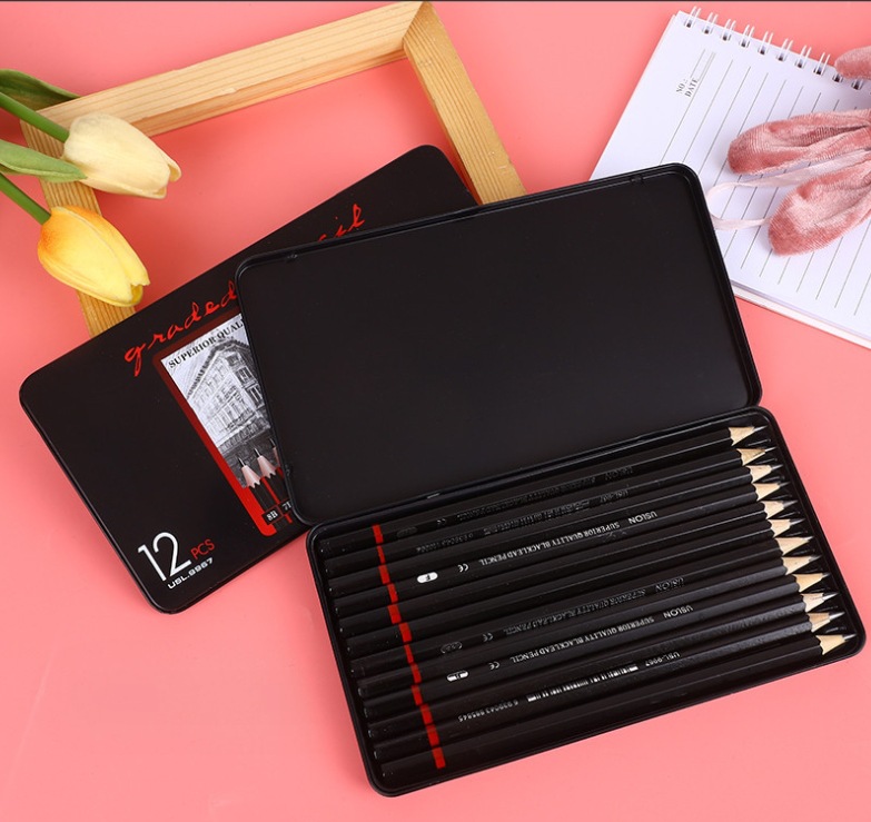 2H-8B Sketch Pencil set, art drawing pencil, tin box stationery, 12 tin boxes pic 4
