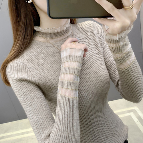 半高领纯色女式针织衫2022秋冬新款毛衣女修身百搭针织打底衫批发详情9