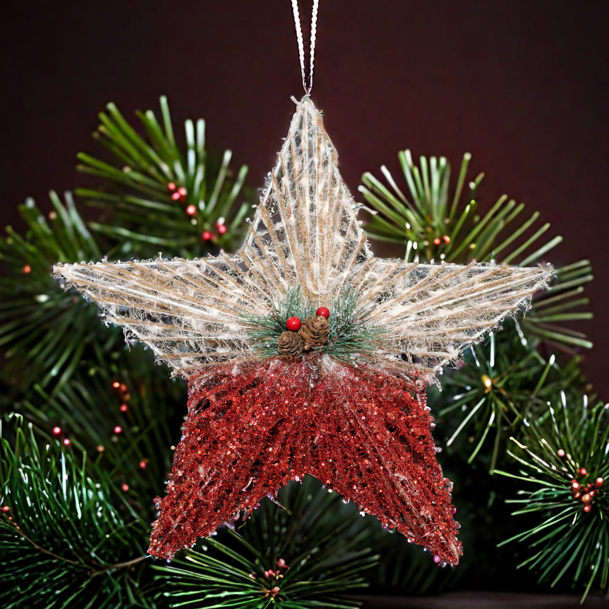 2025圣诞树顶星 铁艺发光带灯立体五角星 树顶星金粉圣诞树顶装饰详情2