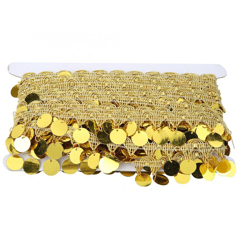 In stock: 3cm laser sequin lace, golden tassel lace, dance costume and accessory lace pic 9