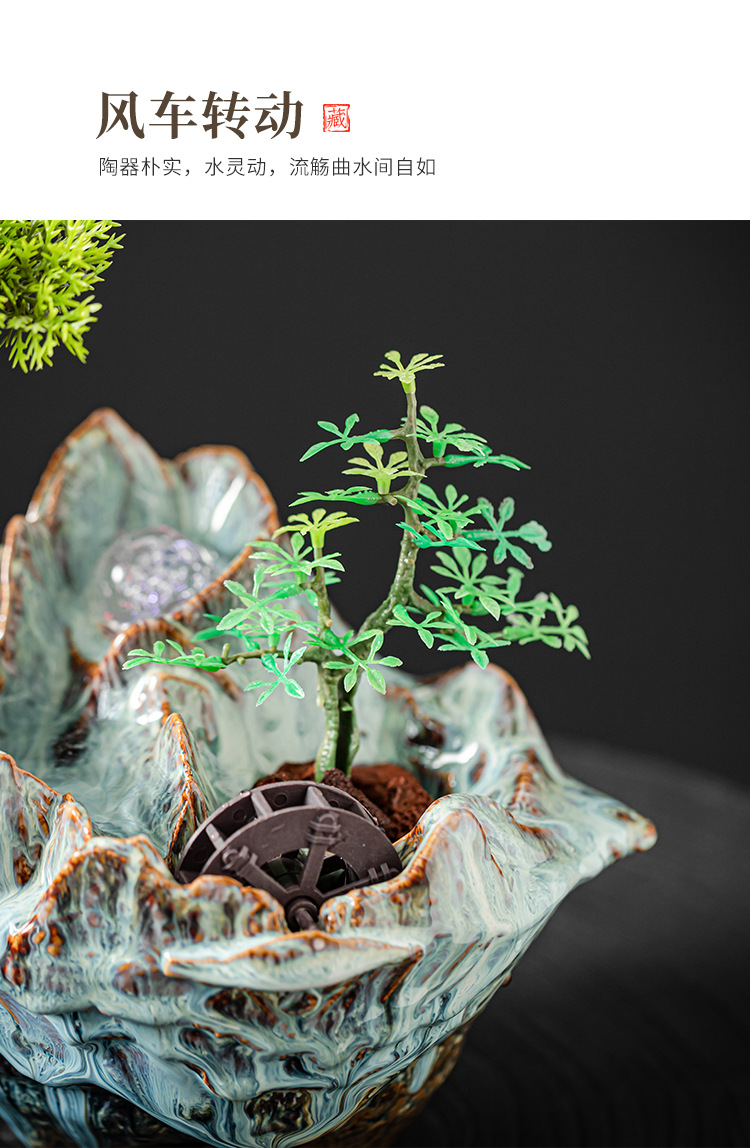 迎客松流水摆件  树脂工艺品 办公室装饰品 详情7