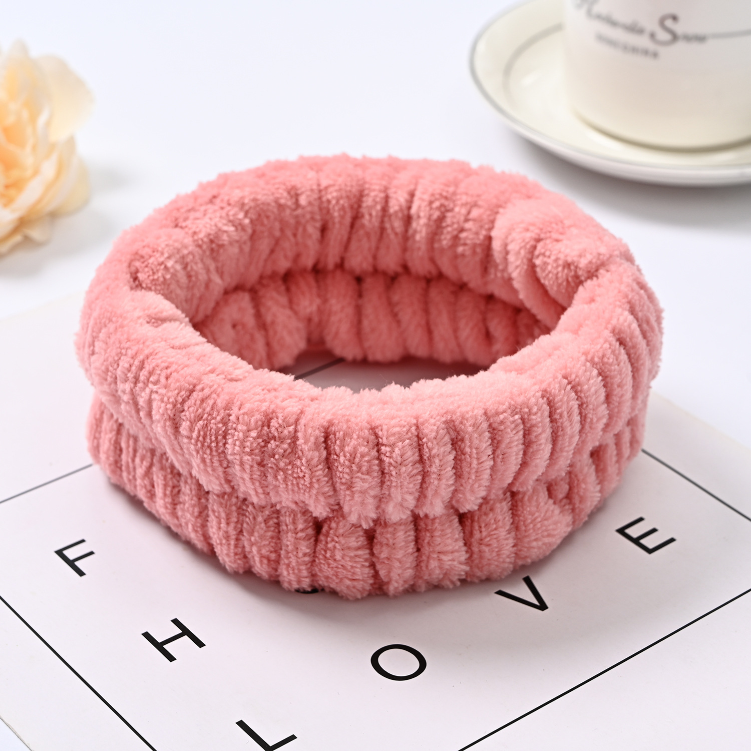Bow face wash and hair band for girls wholesale solid color white matching makeup simple sweat-wiping wrist band flannel hair band pic 70