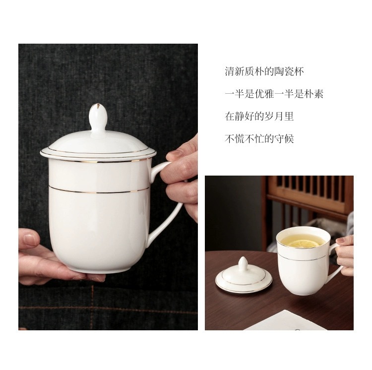 Hotel and guesthouse mugs, office and guest room ceramic pure white tea cups with LIDS, drinking cups printed with logos pic 17