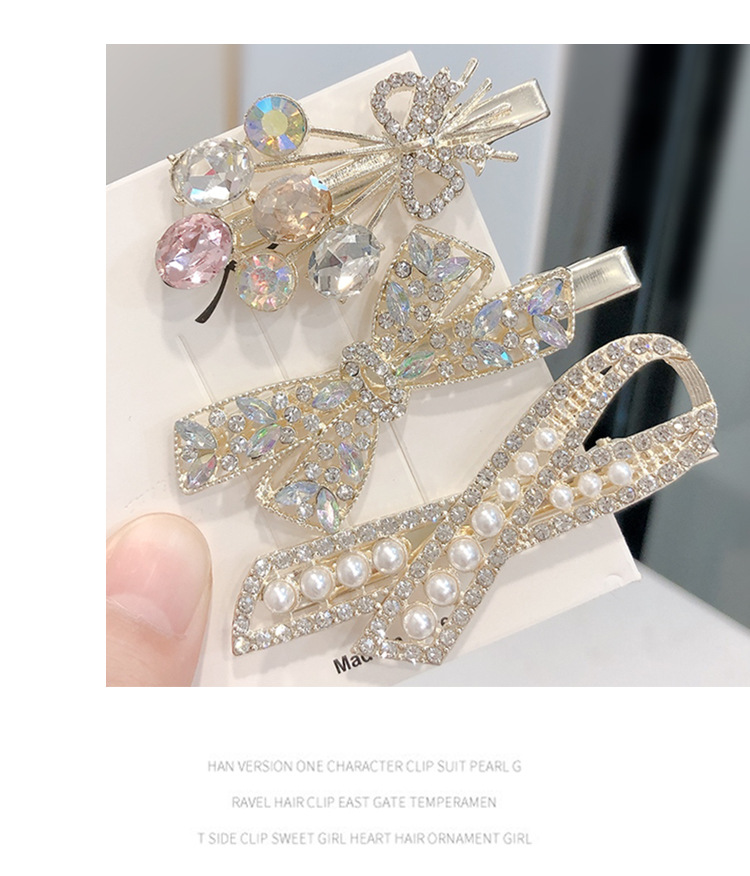 A simple Korean version with a bow, crystal full diamond edge and full free shipping alloy pearl water diamond duckbill clip pic 8
