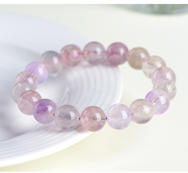 Jiuya Crystal Natural 7A Grade Ice Type Super Seven Round Bead Bracelet, Purple Titanium Crystal Aurora Scattered Bead Bracelet Factory Direct Sales pic 31
