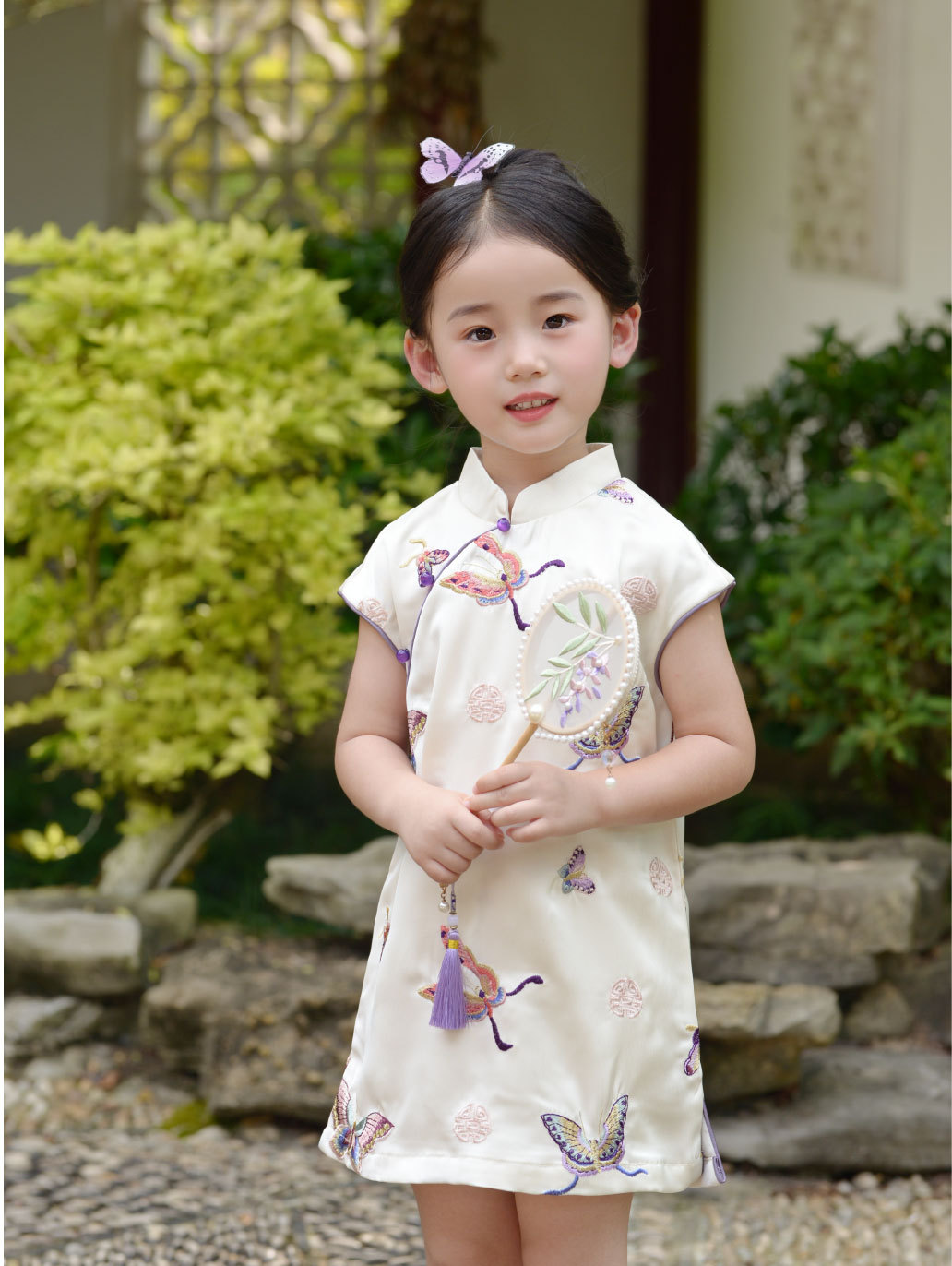 国潮女童夏款无袖旗袍裙中国风童旗袍蝴蝶飞飞唐装汉服童装详情4