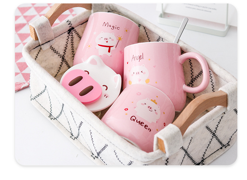 萌猪陶瓷杯手机支架卡通杯少女心马克杯积分小礼品水杯厂家批发详情13