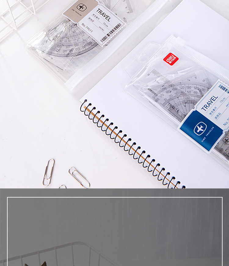 deli Student Exam Drawing Ruler Set (Ruler *1+ Set Square *2+ protractor *1) Set 795 pic 7