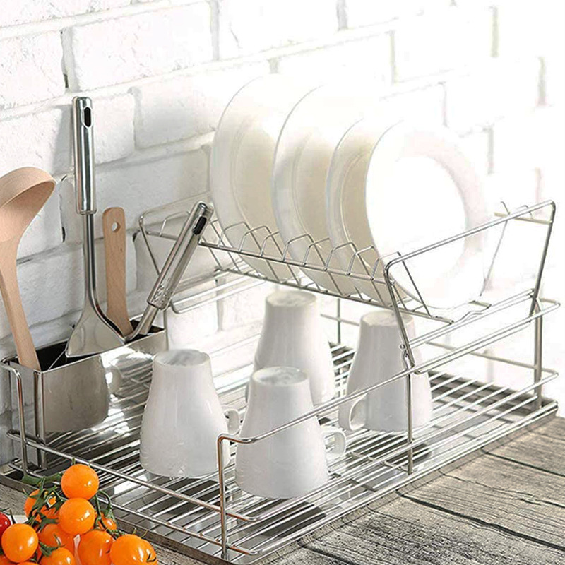 特惠现货不锈钢碗碟沥水架一件代发厨房双层置物架子kitchen rack详情13