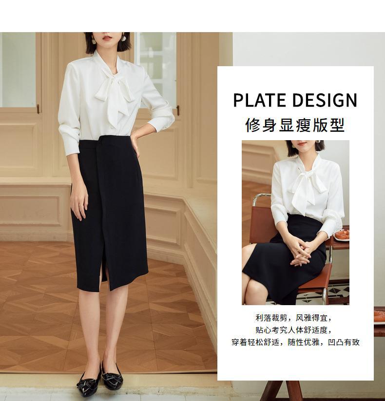 百薇秋季新品飘带女式衬衫潮流蝴蝶结女装通勤风纯色开衫系带上衣详情3