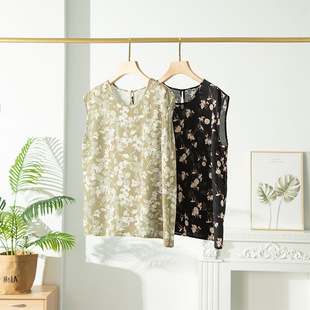 真丝t恤女无袖v领女式桑蚕丝背心女内搭春夏套头纯色上衣批发代发详情7