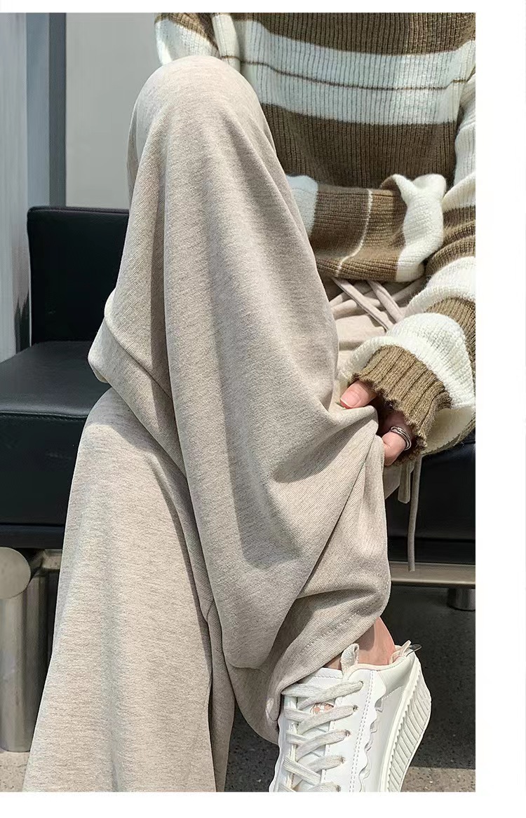 加厚阔腿裤女2023秋季新款高腰垂感宽松直筒裤休闲慵懒糯米针织详情24