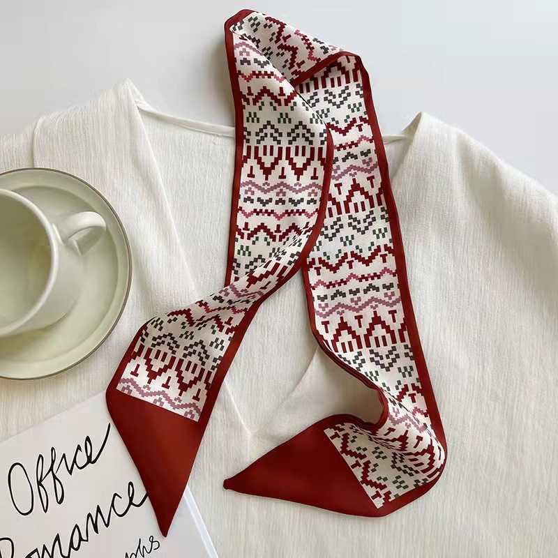 The long silk scarf exudes a high-end and elegant charm. The double-layer satin hair band is a Korean-style scarf for women. The ribbon decoration is a versatile suit scarf pic 6