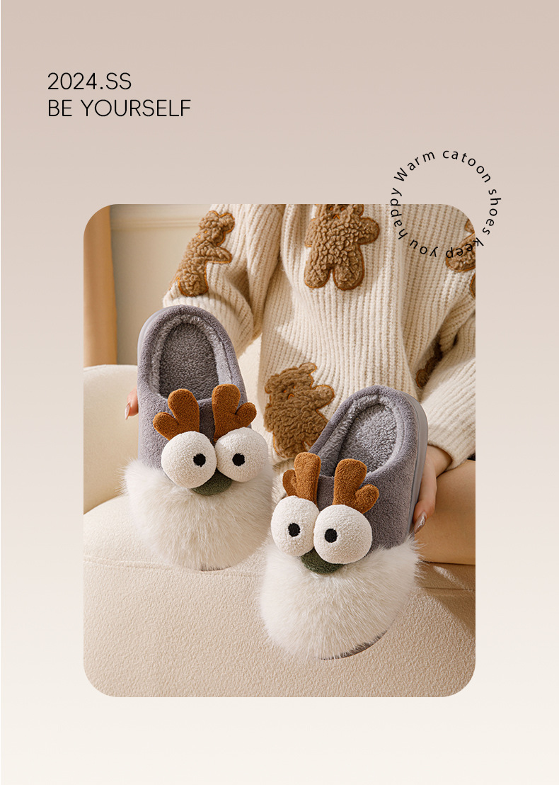 2024新款棉拖鞋女秋冬季室内家居保暖毛绒卡通情侣厚底棉拖男冬季详情2