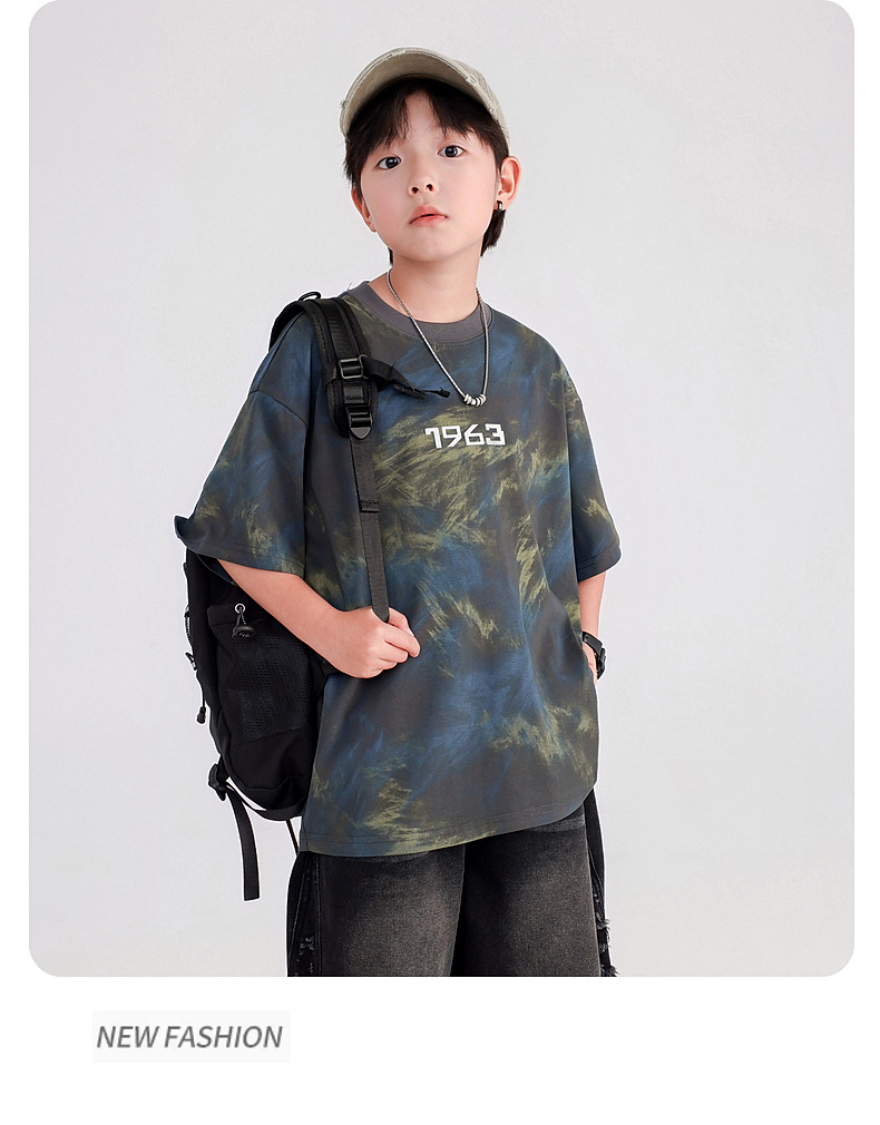 男童夏季痞帅扎染重工短袖T恤2025新款儿童男孩夏装半袖冰感上衣详情13