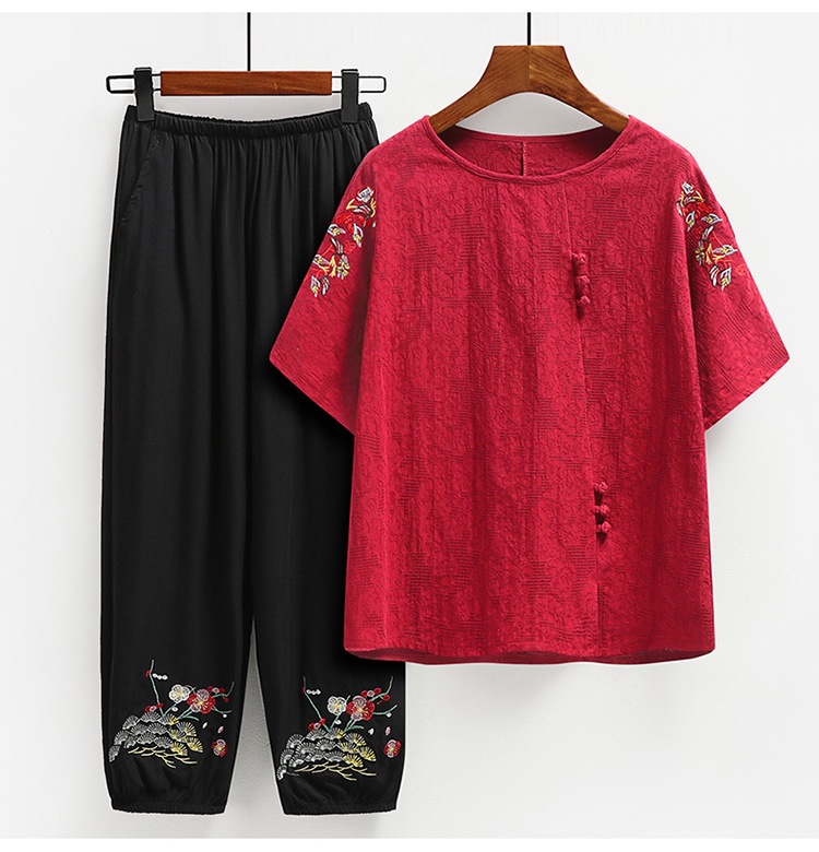 Summer clothing sets for middle-aged and elderly people, cotton and linen, short-sleeved for grandmothers and mothers, summer pure cotton T-shirts, clothes for the elderly and grandmothers pic 16