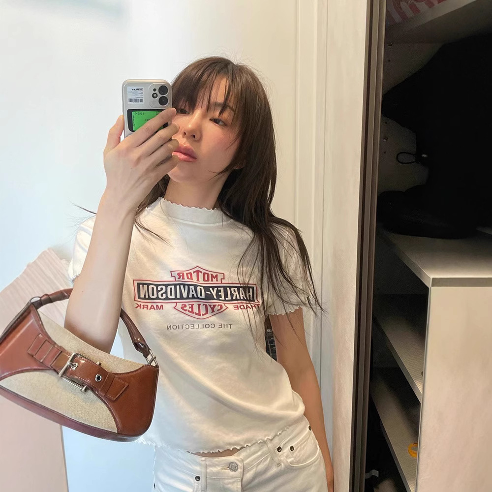 Pure cotton off-the-shoulder embroidered short-sleeved T-shirt for women, 2025 summer solid color casual style, Han Dongdaemun base layer ha*g pic 11