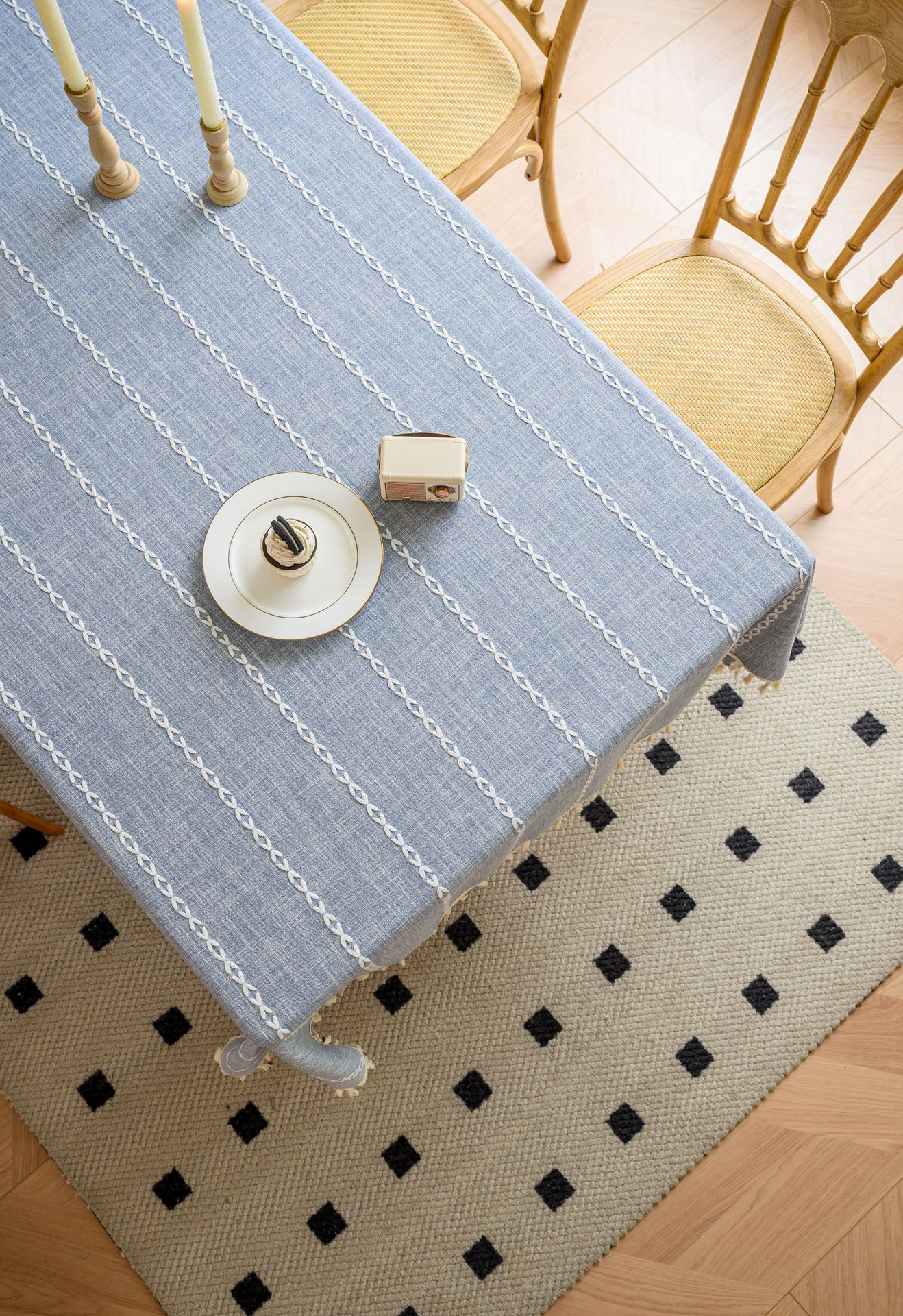 Cross-border three-dimensional embroidered striped tablecloth, popular black solid color, white cotton and linen tablecloth cover, fabric outdoor party pic 57