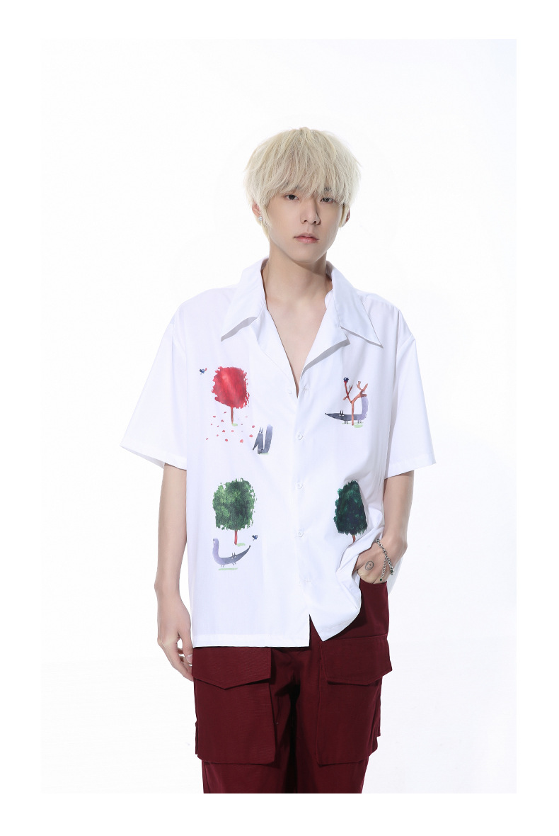 MTLCLOTHES男装|2024春款新品 韩版ootd卡通印花翻领短袖休闲衬衫详情16