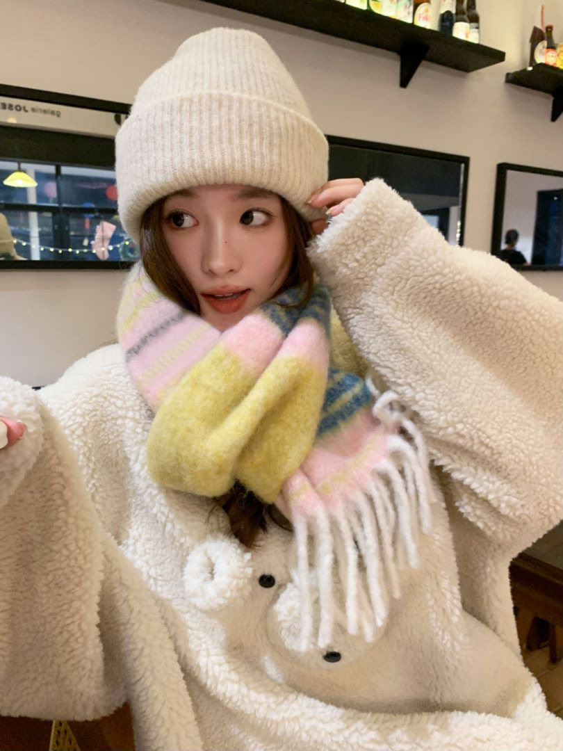 2024秋冬季新款高级感格纹大围巾女韩版学生百搭披肩拼色保暖围脖详情9
