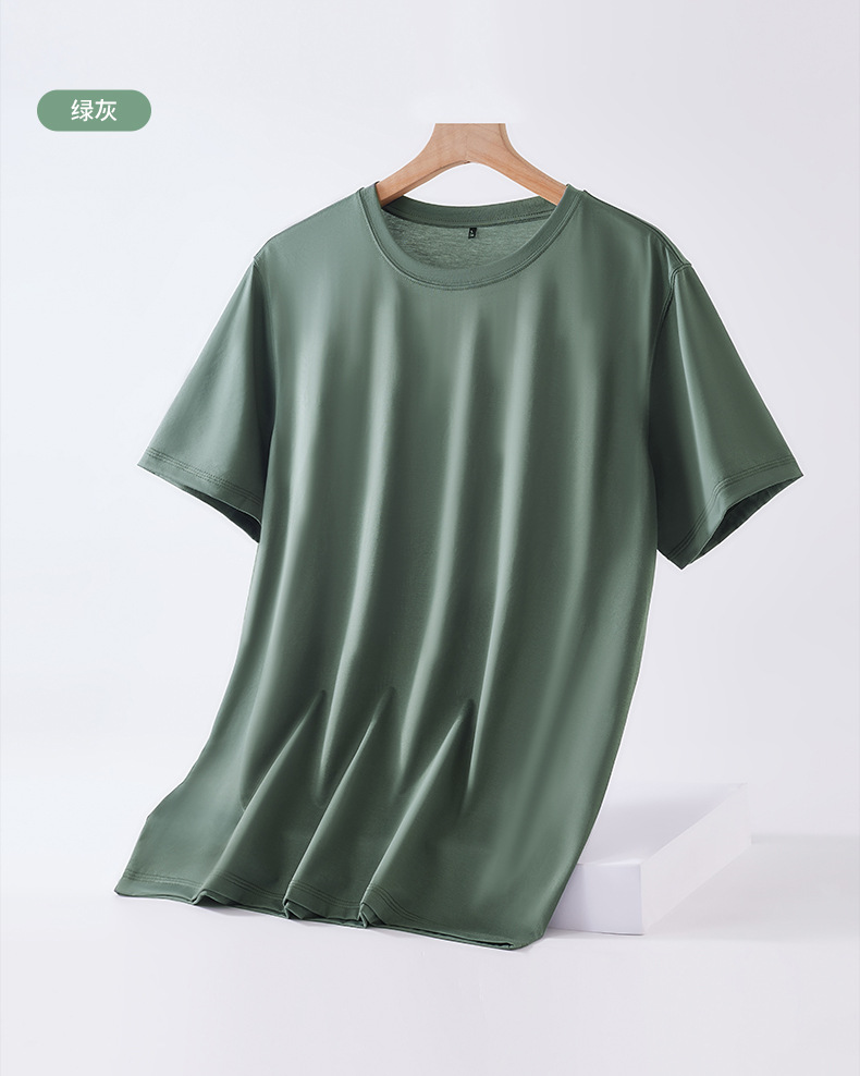 Mulberry silk short-sleeved T-shirt for men, solid color mercerized cotton round-neck base layer, new Spring/Summer 2023 cool high-end T-shirt pic 12