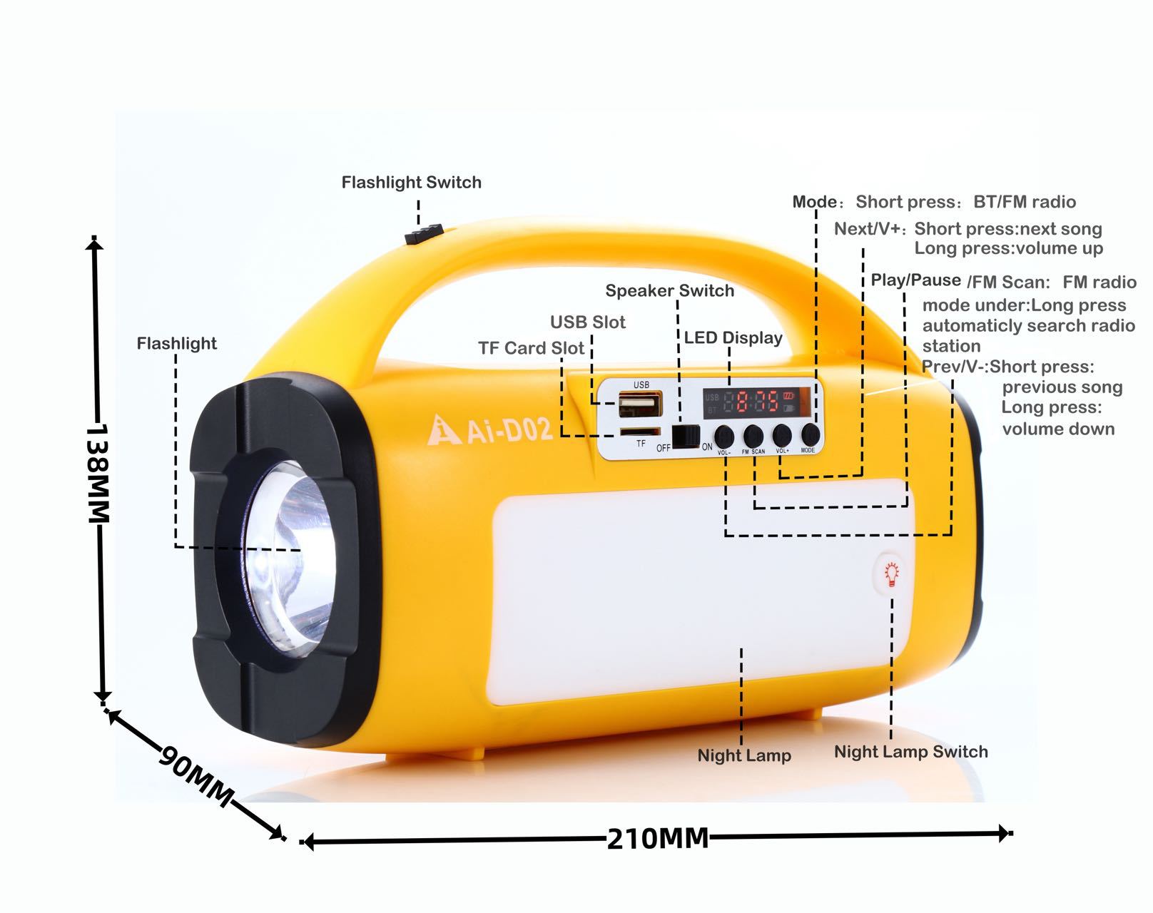 Solar-powered Bluetooth speaker lighting power generation system, card-inserting USB flash drive audio receiver, external three bulbs, mobile phone emergency charging pic 13