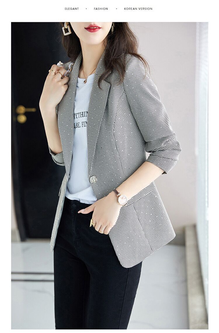 格子西装外套女士2022春秋新款时尚气质高级感闪钻小个子休闲西服详情13