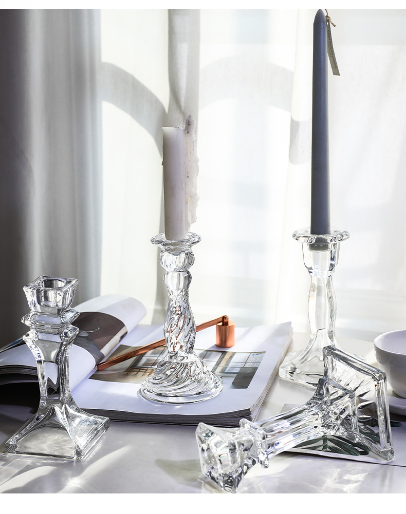 French Nordic-style retro crystal candlestick, glass romantic candlelight dinner, wedding shooting props in INS style pic 4