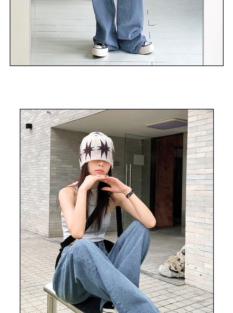 HEY+JEANS星空纹怀旧蓝牛仔裤女2023新款高腰宽松显瘦拼接阔腿裤详情22