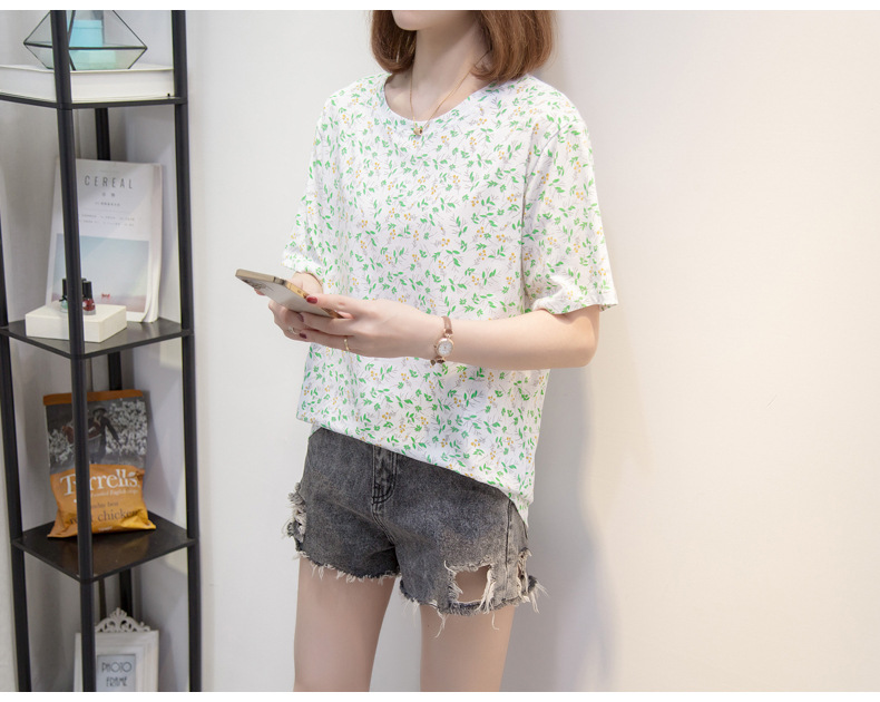 宽松短袖t恤女夏胖妹妹衣服女装韩版小清新大码印花圆领体恤上衣详情22
