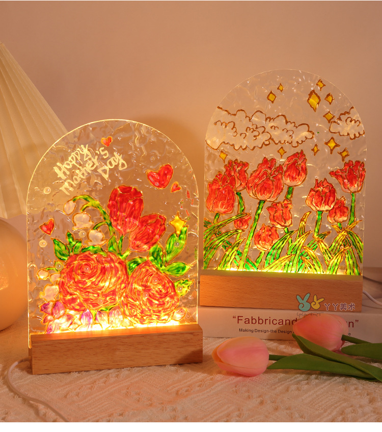 郁金香玻璃画小夜灯手工diy绘画材料包水波纹亚克力板教师节礼物详情13