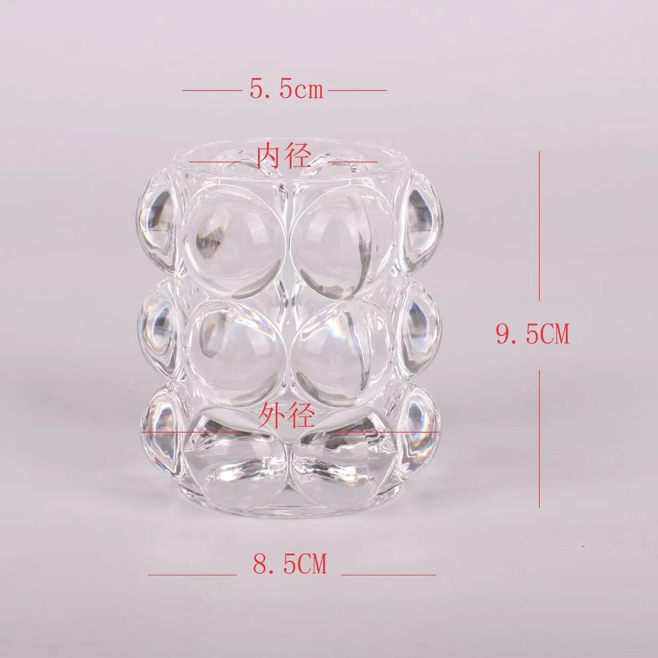 多用途创意透明水晶玻璃笔筒化妆刷桶桌面摆件玻璃烛台蜡烛杯批发详情1