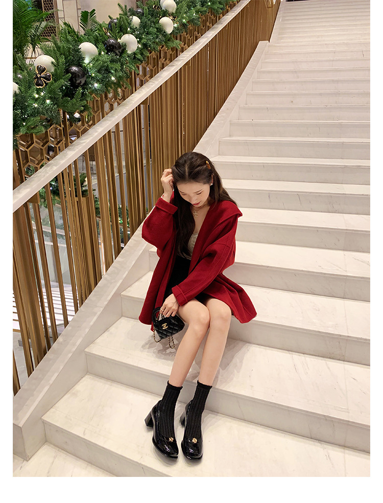 葡萄妈精致山茶花方圆头高跟鞋粗跟增高一脚蹬乐福鞋女鞋2024新款详情32