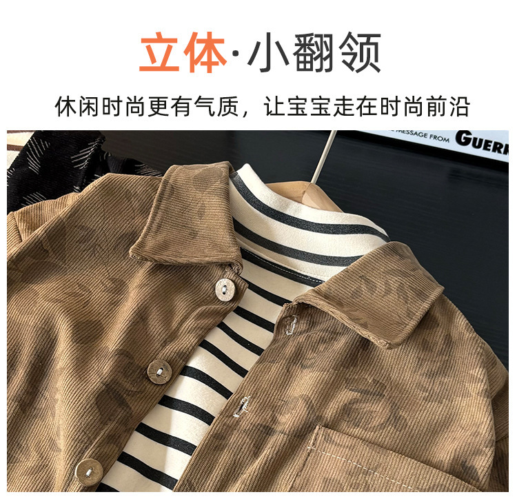 新款外套宽松气质新品男开衫女童衬衣上衣条纹童衬褂长袖儿童衬衫详情4