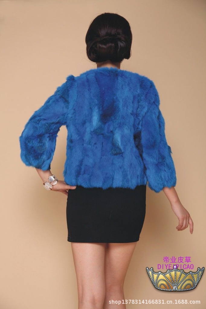 Rabbit fur coat for women, short three-quarter sleeve, natural patchwork pic 6