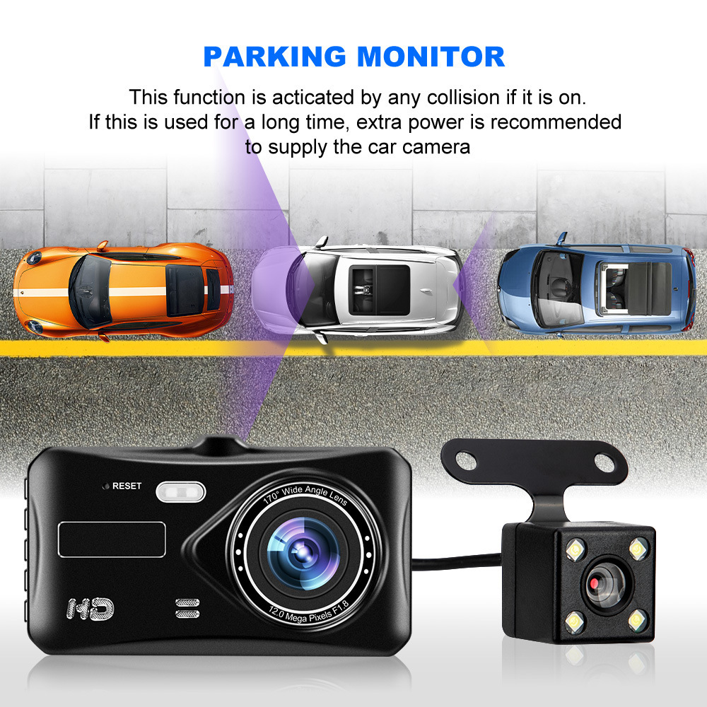 4-inch touch screen dashcam, 1080p high-definition dual-lens, dual-recording front and rear of the car, reversing camera, cross-border pic 7