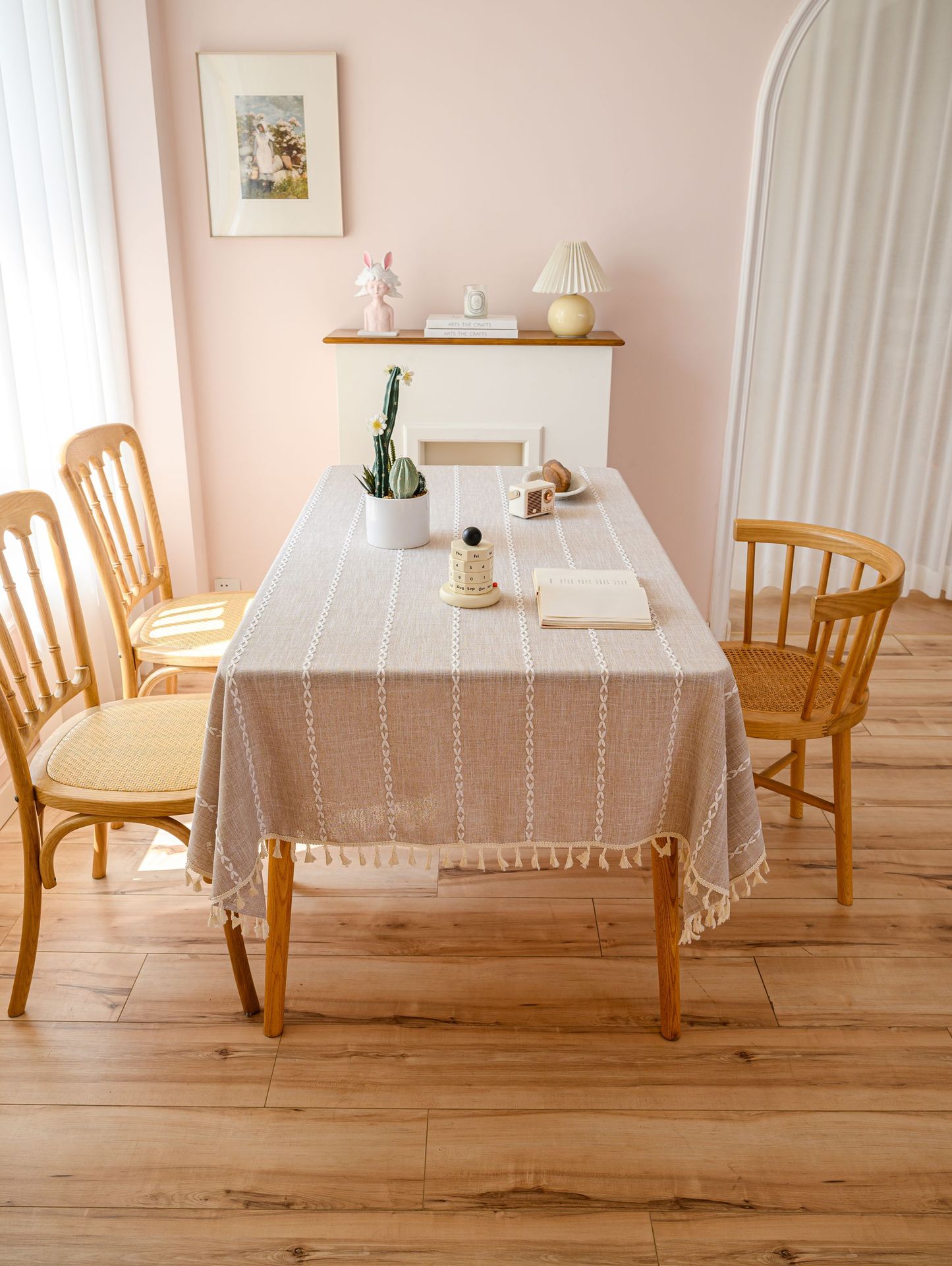 Cross-border three-dimensional embroidered striped tablecloth, popular black solid color, white cotton and linen tablecloth cover, fabric outdoor party pic 45