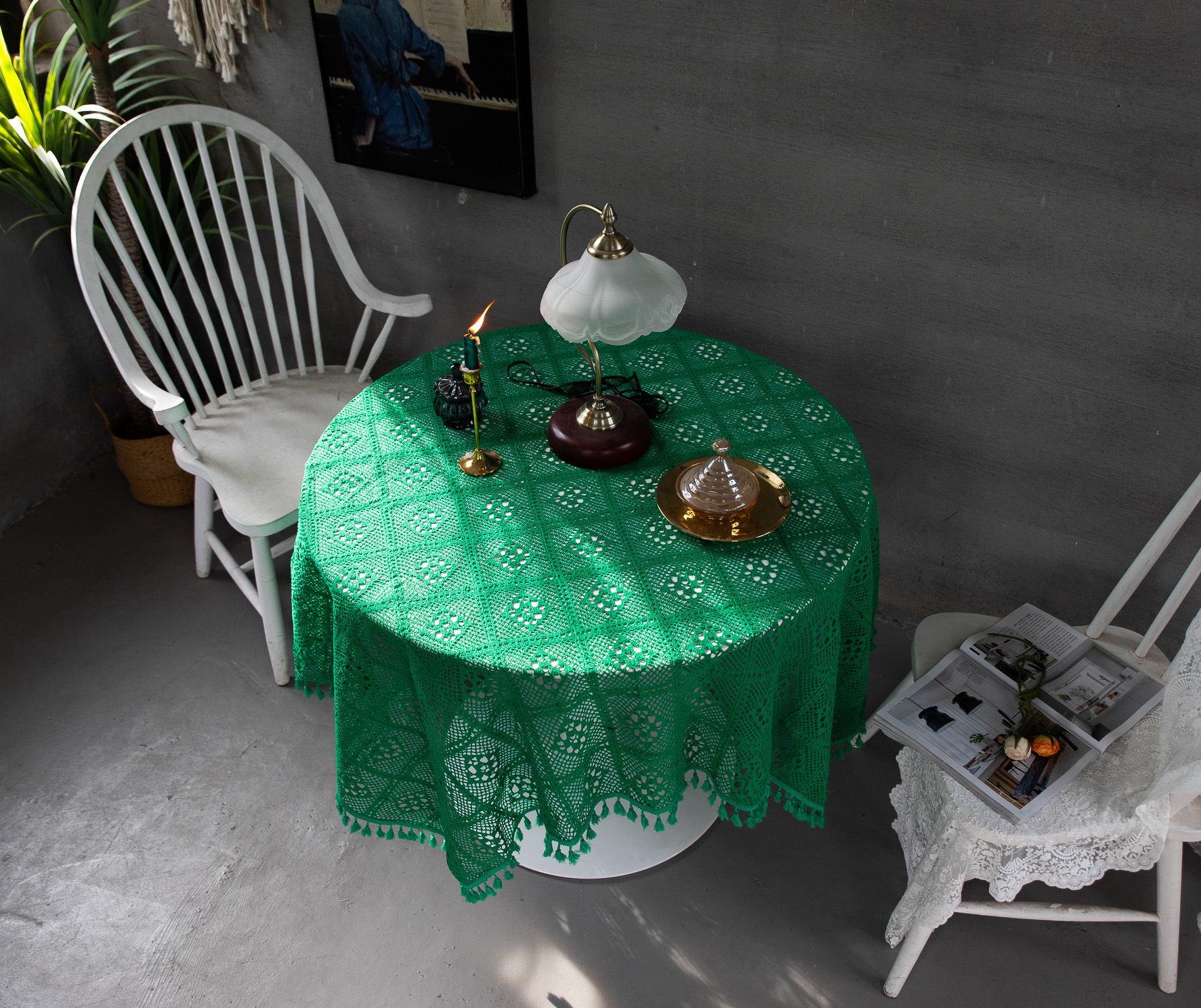 Korean hollowed-out crochet cotton thread woven tablecloths, square cultural art cross-border cover tablecloths, Taiwanese lace table MATS pic 25