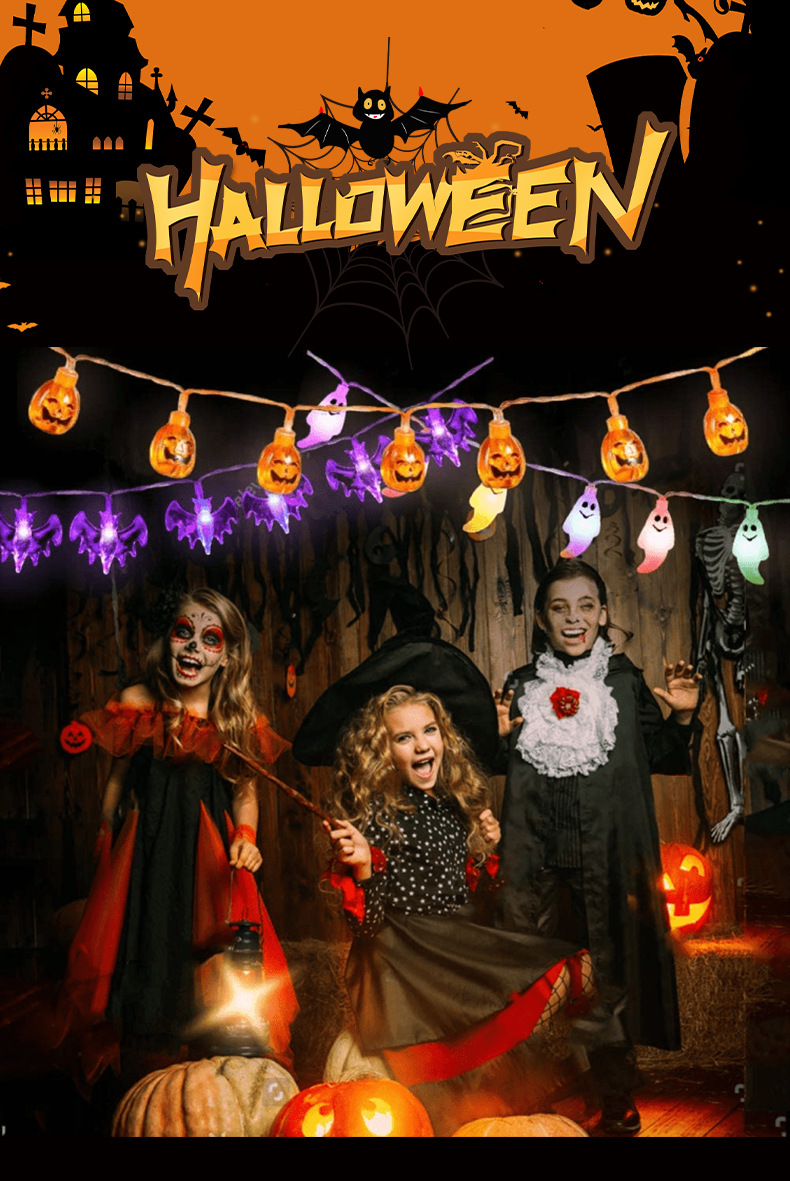 Cross-border new Halloween light string led solar pumpkin string light, skull head atmosphere decoration battery color light string pic 31