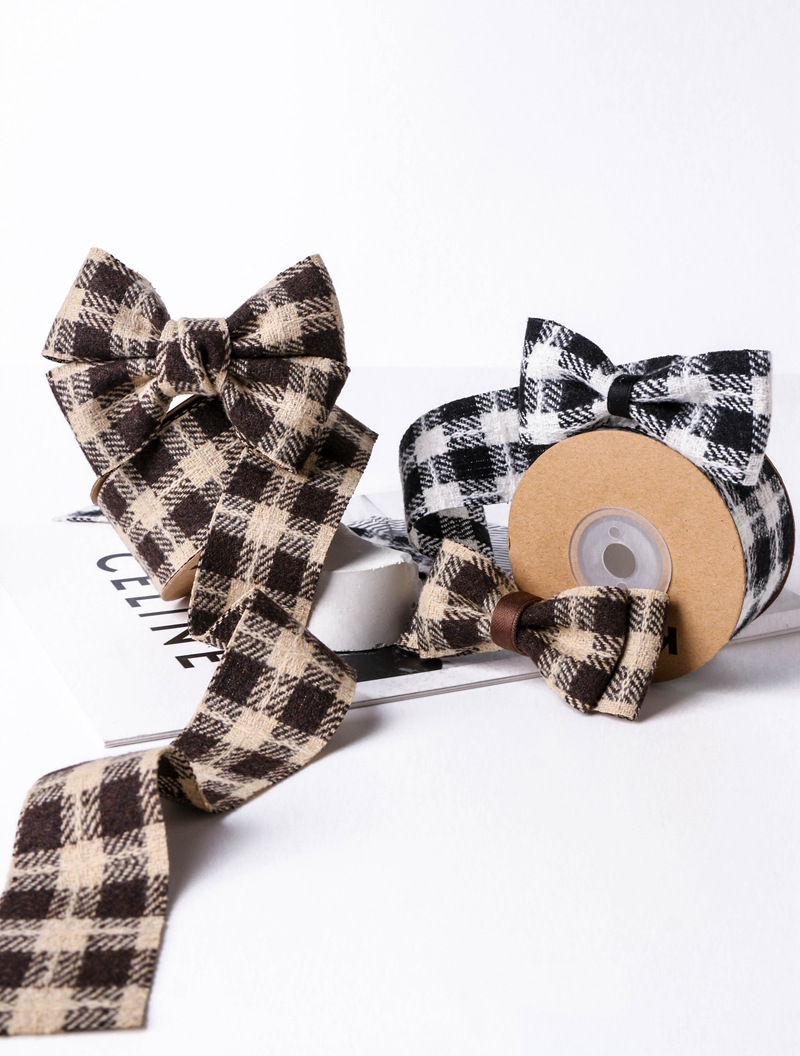 DIY cotton and linen color-blocked checkered webbing, bow tie hair accessories, hair bands, clothes, bow tie accessories, gifts, flower packaging pic 6