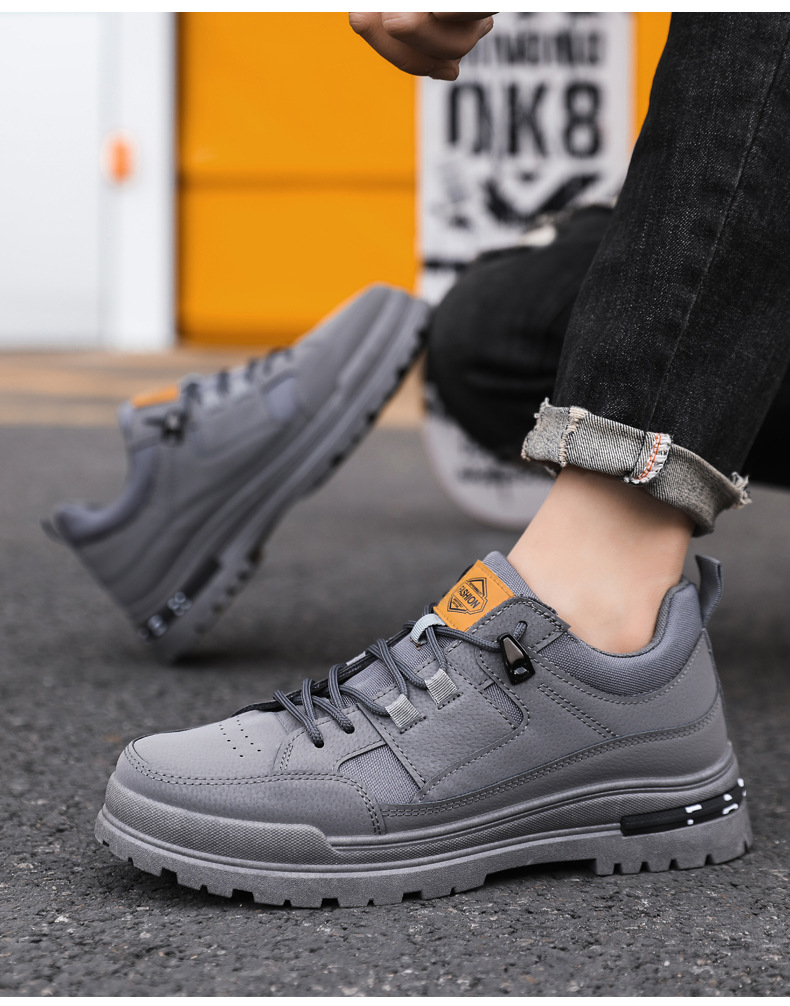 秋冬复古男士休闲鞋皮面防水耐磨男士板鞋潮流百搭软底户外运动鞋详情18