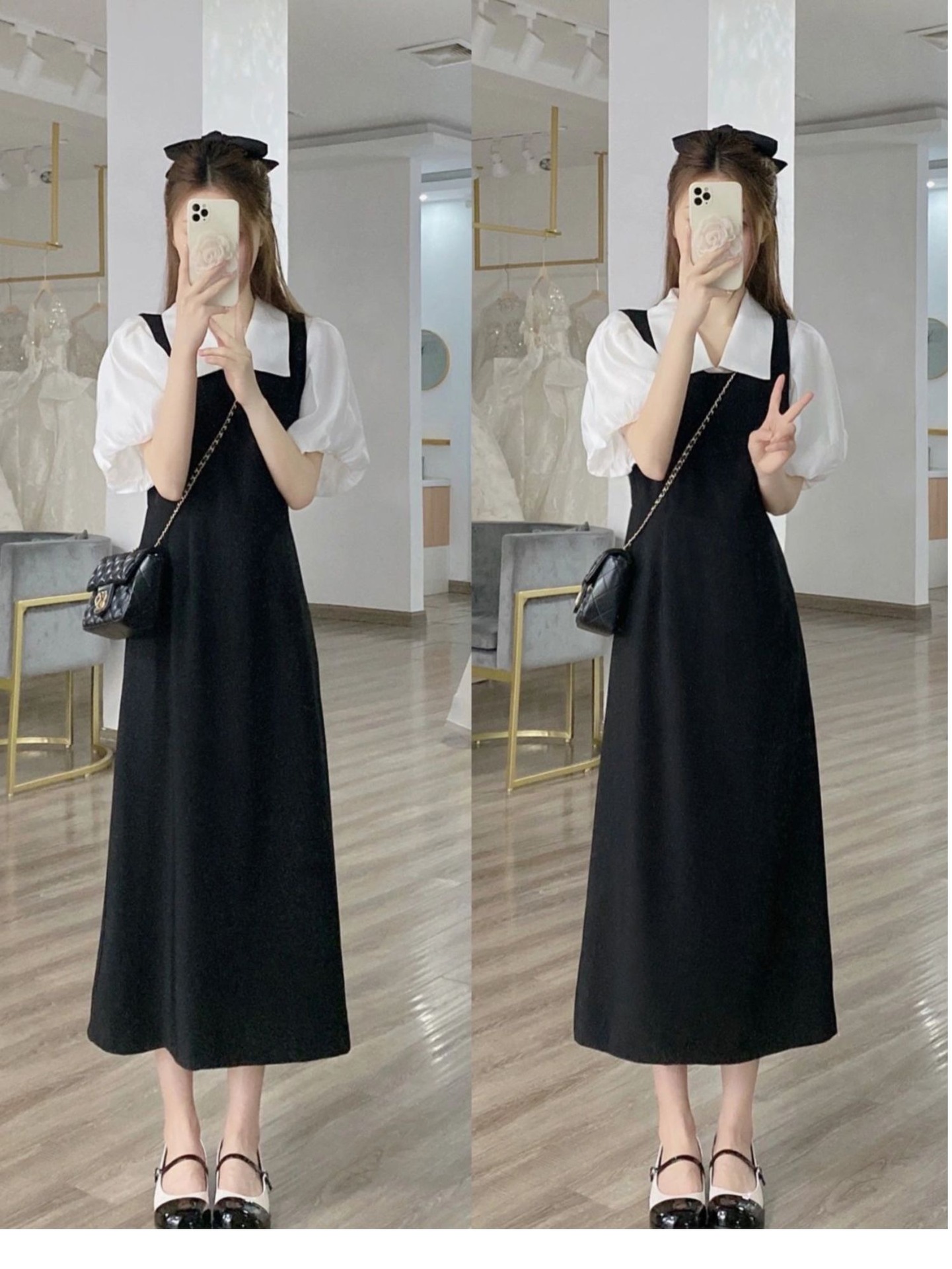 A two-piece Korean-style sweet shirt with strap dress set, a summer French petite design that makes you look younger pic 24