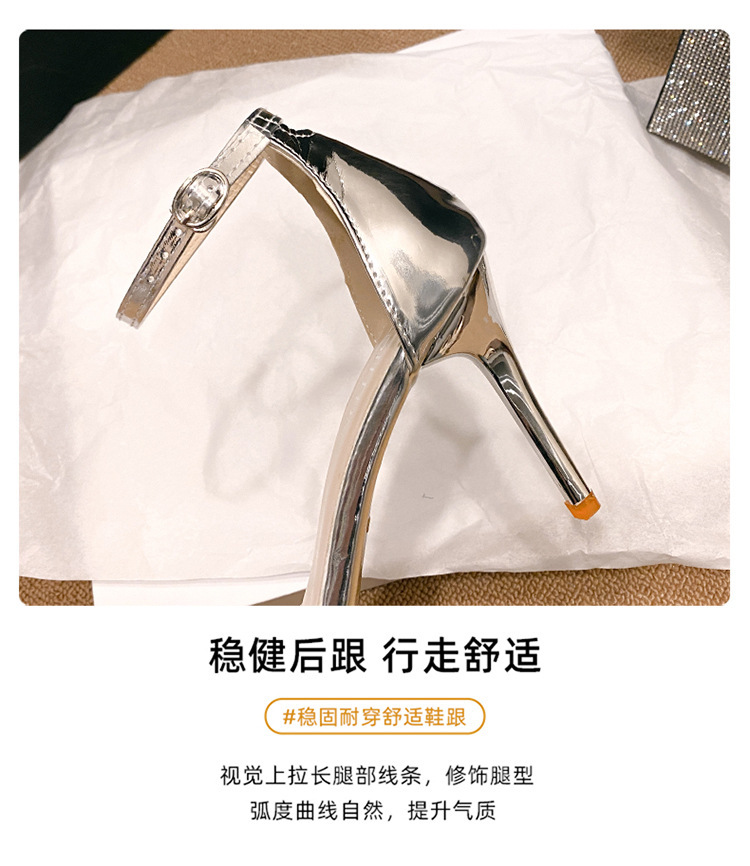 2024年时尚新款一字带水钻高跟女鞋凉鞋百搭欧美夏季女式高跟凉鞋详情5