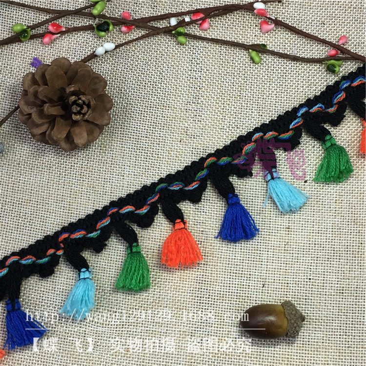 Factory B50 Colorful three-flower flowered tassel broom lace four-color broom DIY handmade clothing accessories lace webbing pic 32