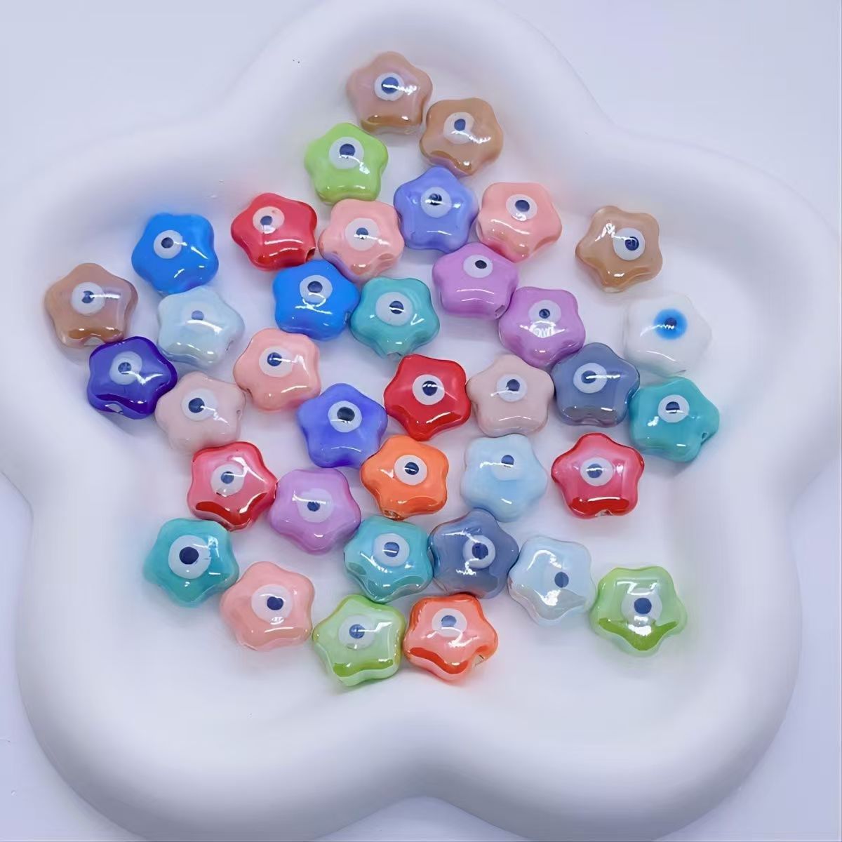 Simple and colorful ceramic pearlescent surface fish five-petal flower beads scattered beads diy handcrafted beaded bracelet decoration accessories pic 15