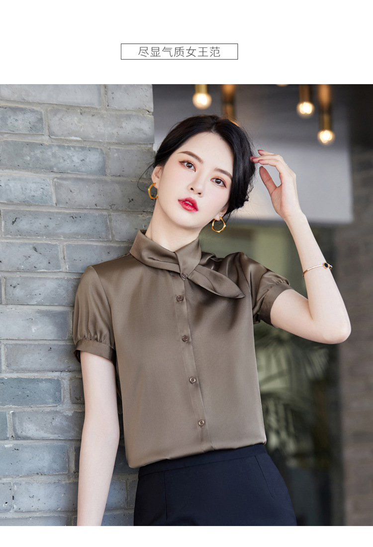 The 2022 summer new style of elegant professional shirts for women, fashionable and stylish short-sleeved commuting satin shirt work clothes pic 46