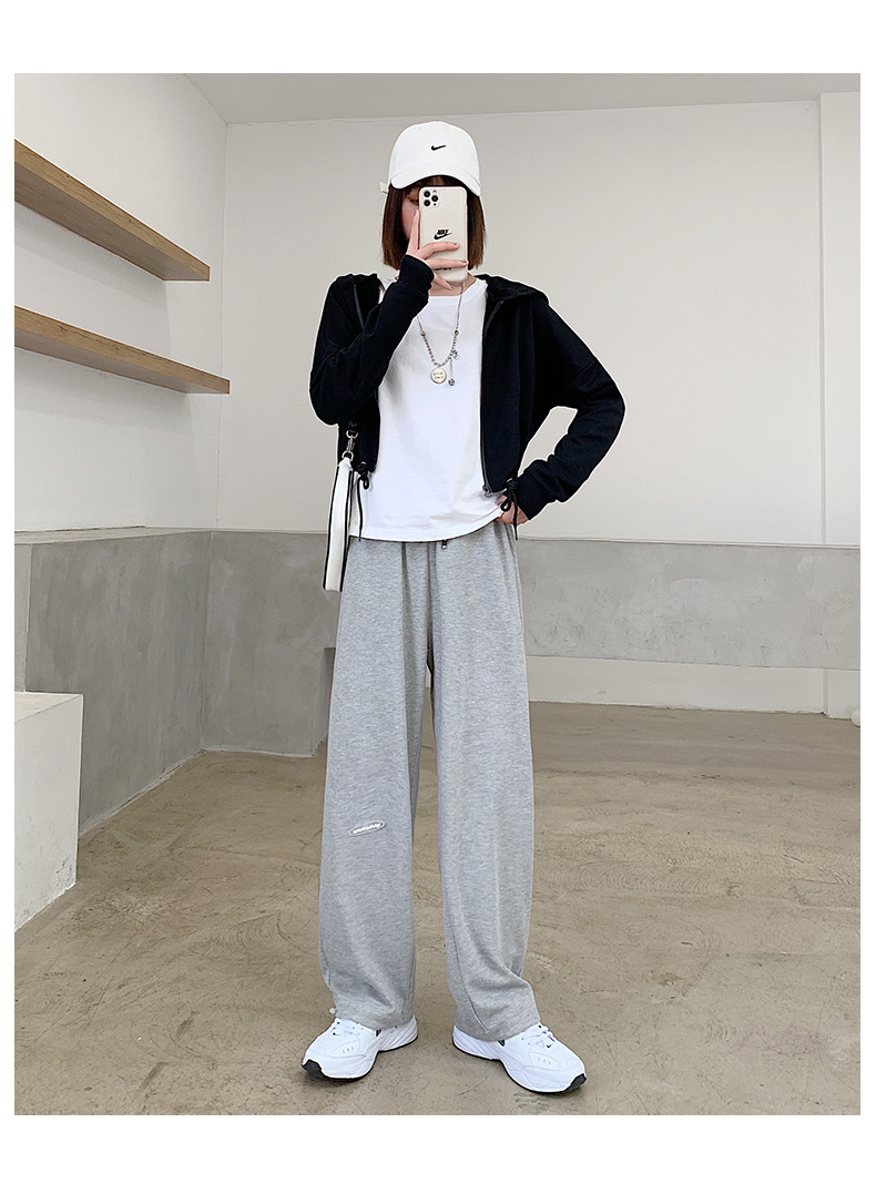 Grey sport pants for women Spring/Autumn 2021 new style loose, tight-fitting, high-waisted, drape casual straight-leg wide-leg sweatpants pic 23